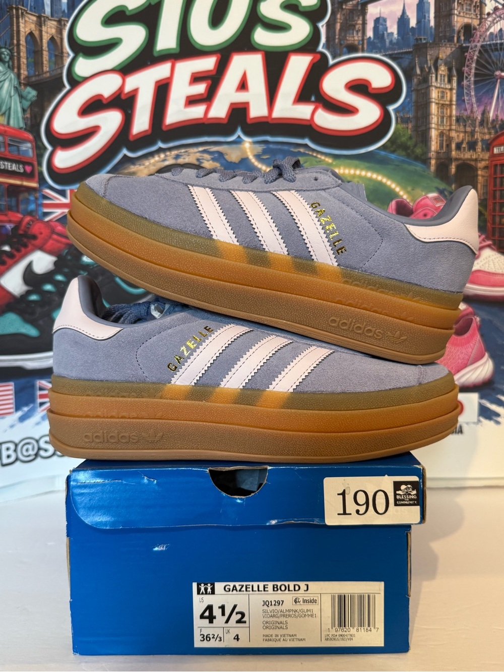 adidas Suede Platform Sneaker in Light Blue with Gum Sole 6W/4.5Y